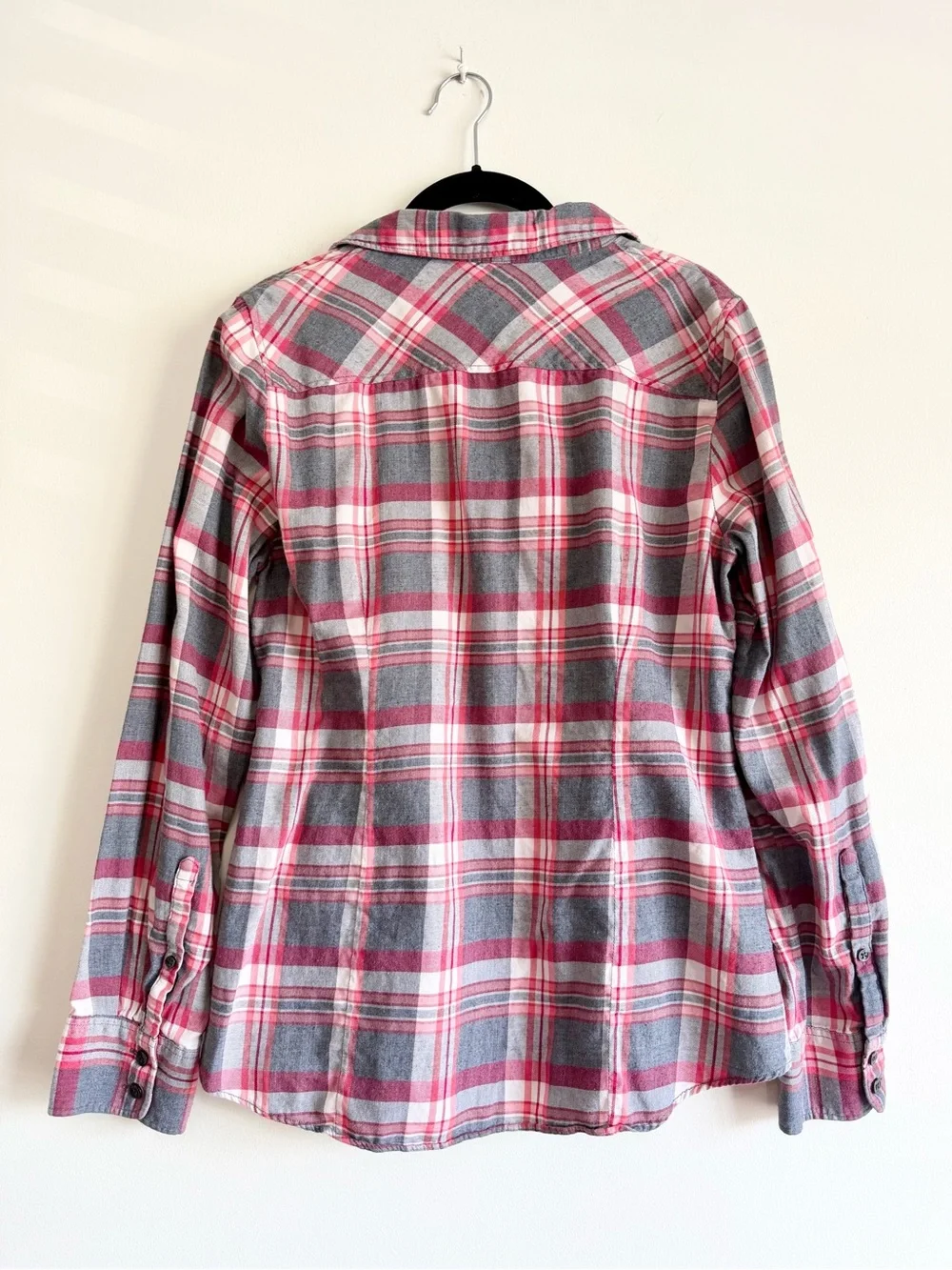 J. Crew Gray and Red Plaid Flannel Button-Down M